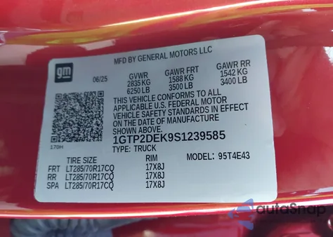 2025 GMC Canyon 4Wd At4 from USA, damaged, VIN 1GTP2DEK9S1239585
